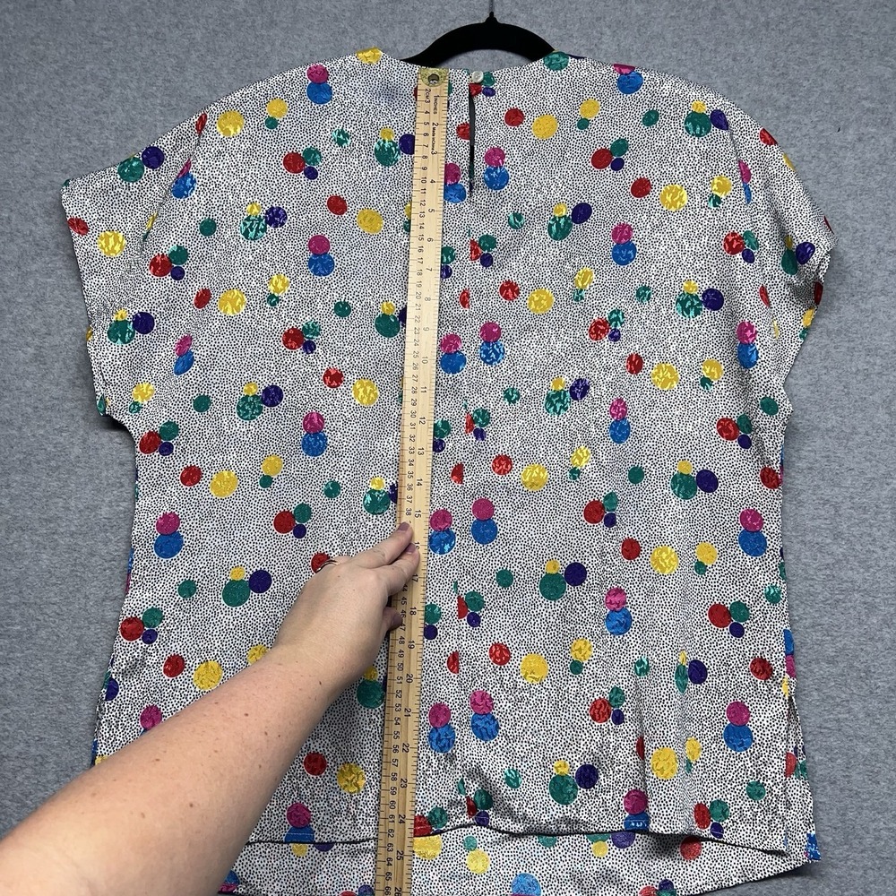 Notations Women's Multi Color Short Sleeve Pullover Blouse Size 14 Polka Dot 80s - Picture 11 of 15